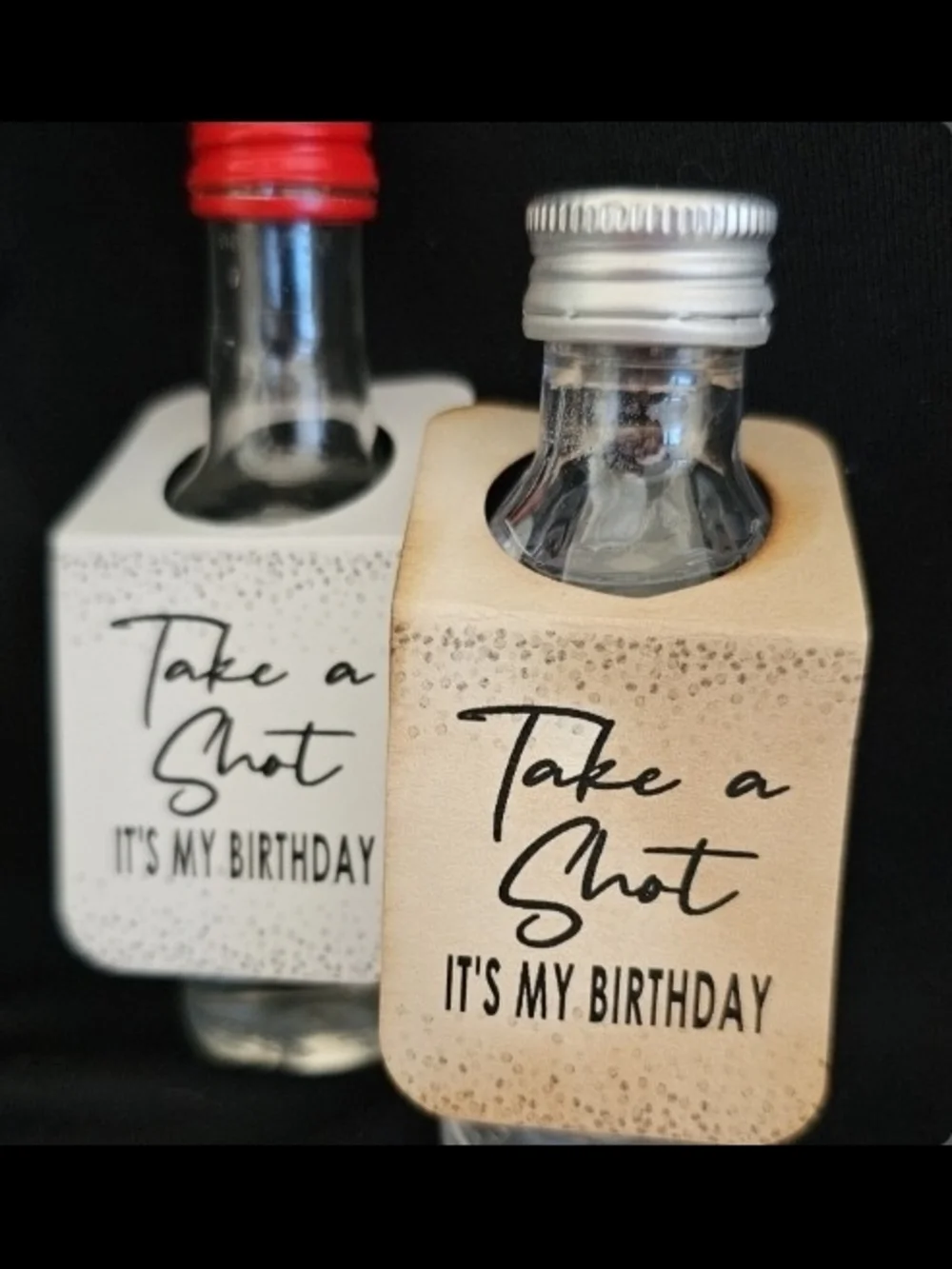 Birthday 'Take a Shot' Cardstock Shot Bottle Hangers - White & Natural